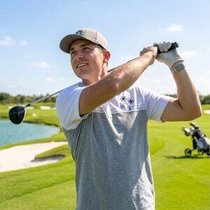 Travis Mathew Golf Polo Shirt Mens Large Gray White Palm Trees